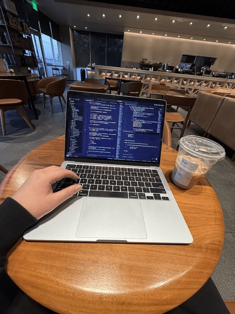 Roger working at a cafe
