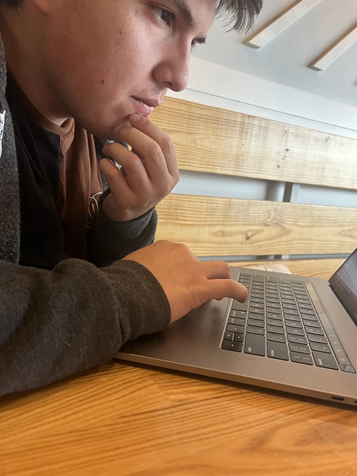 Roger working at his laptop